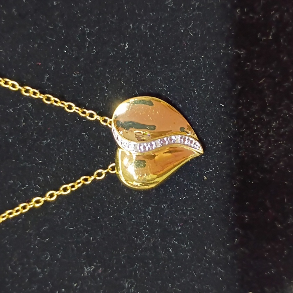 "I Love You" Heart Pendant With Chain Necklace Yellow Gold & Silver Plated New